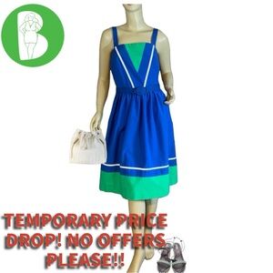 VINTAGE 1980'S JENNI BLUE, GREEN & WHITE COLOR BLOCK DRESS W/BELT (7/8/S)